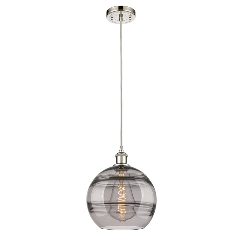 Luminaire suspendu 1 lumière Ballston Natick, H 11,63 po x l 10 po x P 10 po, Gris fumée clair, Nickel poli