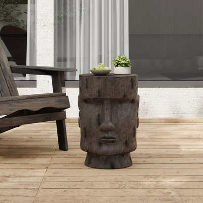 Outdoor Patio Side Table, Easter Island Moai Statue Pedestal End Table Stool