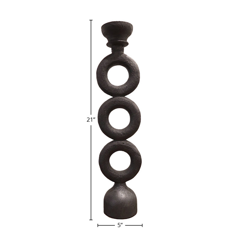 21'' Black Hardwood Modern Tabletop Candlestick
