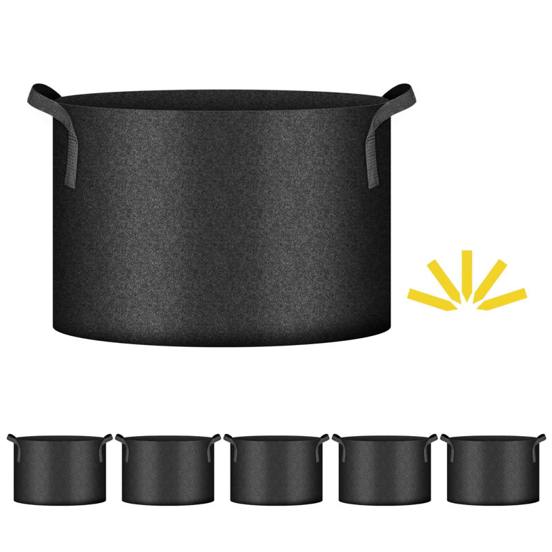 iPower 5 Pack Grow Bags, Garden Planting Nonwoven Fabric Pots with Reinforced Handle, Heavy Duty and Aeration Planter Pot for Tomato, Fruits, Vegetables and Flowers, Black