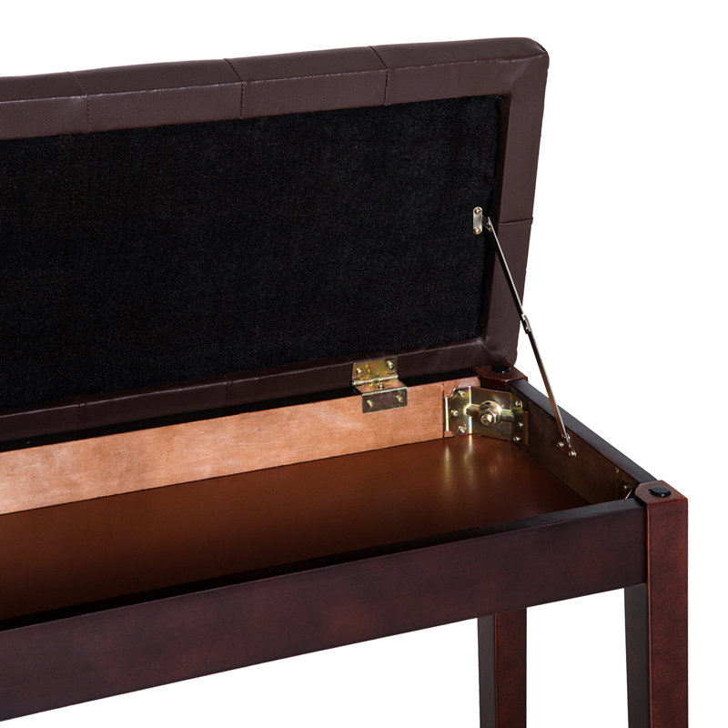 Duet- Keyboard Bench With Faux Leather Cushion And Robust Wooden Frame In Brown Piano Upholstery Base For Duets