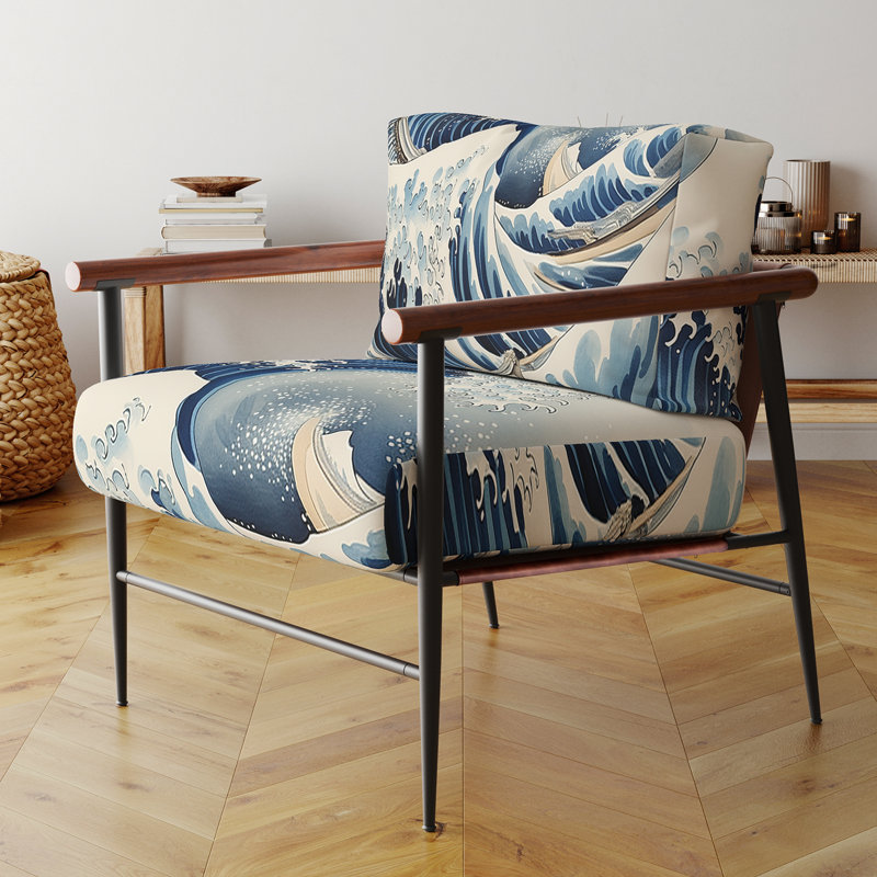 Chef-d'œuvre de la grande vague de Kanagawa IV - Fauteuil rembourré classique, Noir