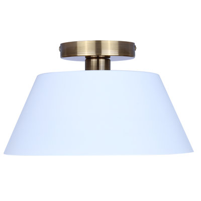 DAXTON 12.75 In. 1-Light 60-Watt Modern Matte White Semi-Flush Mount With Matte White Metal Shade