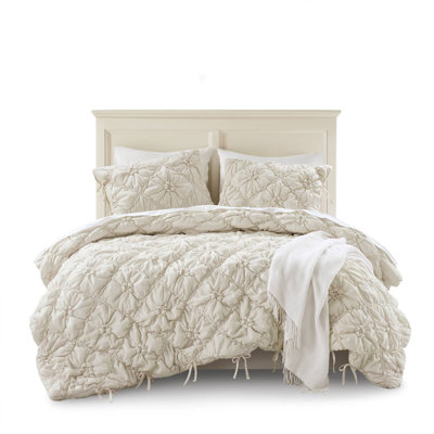 Ivory Microfiber Bedding Sets, Textured Floral Design For All Seasons