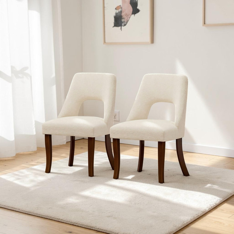 Chaises de salle à manger rembourrées en chenille Nakenzie, Beige, 6
