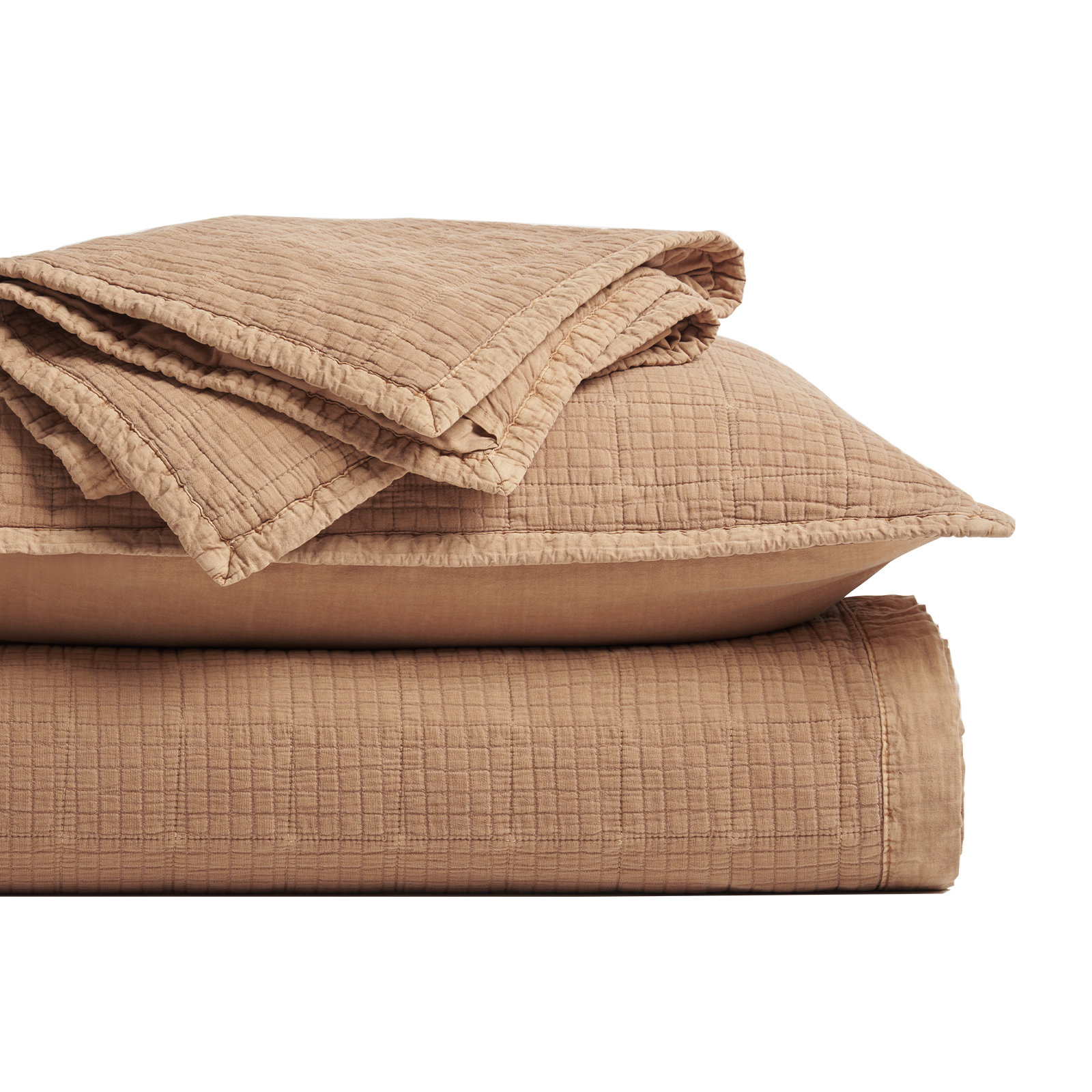 Crinkle Cotton Quilt Set, King Quilt + 2 King Shams, Burnt Orange