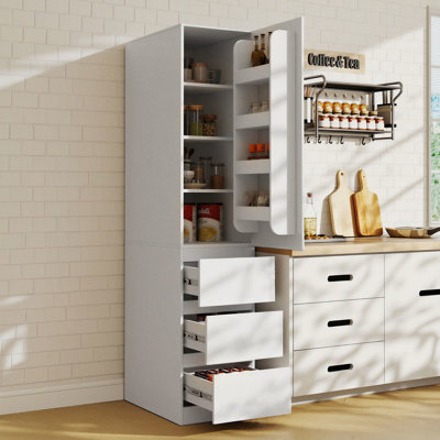 70.9" Large Food Kitchen Pantry Storage Cabinet with Doors, 3 Drawer, 4 Door Shelves and 3 Shelves