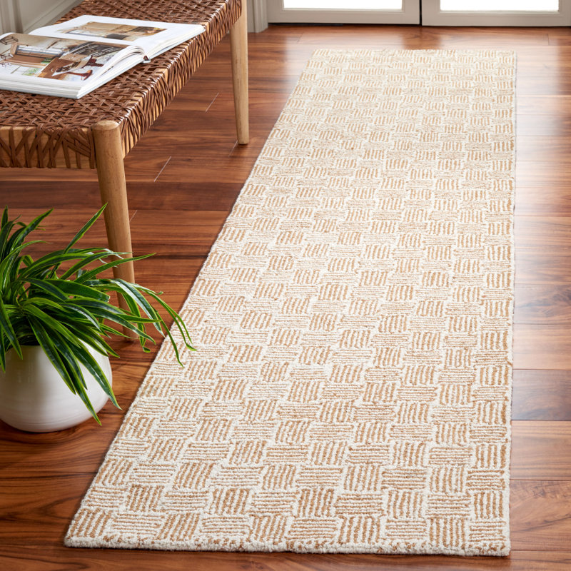 Tunis Hand Tufted Wool Pile And Cotton With Latex Checkered Rug, Runner 2'3" x 9'