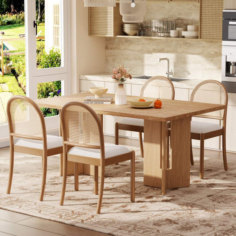 Ensemble de table de salle à manger 60 "avec bancs Sheniece, 5 Pieces: Table, 4 Chairs, Bois naturel, Bois naturel