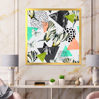Turquoise, noir et vert géométrique rétro - peinture sur toile