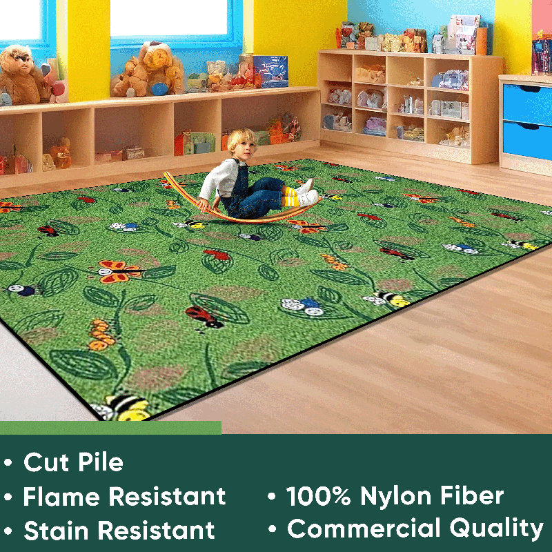 Buzzy Bugs Kids Rug, Rectangle 6' x 9'