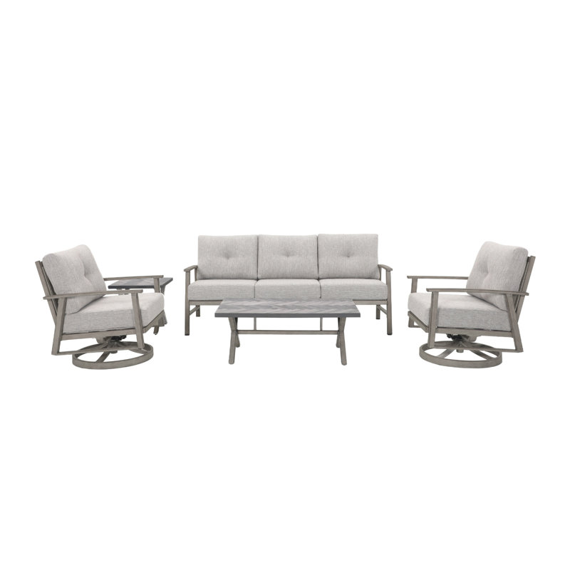 Seehill Outdoor Patio Furniture Set, 5 Pieces Aluminum Swivel Chairs Outdoor Patio Conversation Set With Upgrade Cushion, All Weather Sectional Couch Sofa Sets For Porch, Balcony, Lawn, Limed Oak