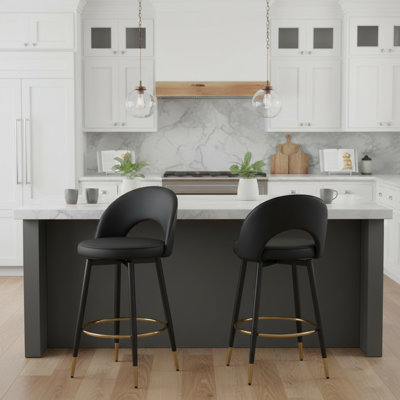 Adjustable Swivel Bar Stools Set of 2, Modern Upholstered Bar Chairs with Metal Legs, Kitchen Island & Home Bar Seating