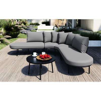 Gray All - Weather Patio Furniture , Half Moon Curved And Coffee Table, 6 Seats, Comfortable Sitting Furniture, Design, Person Easy To Assemble Stable