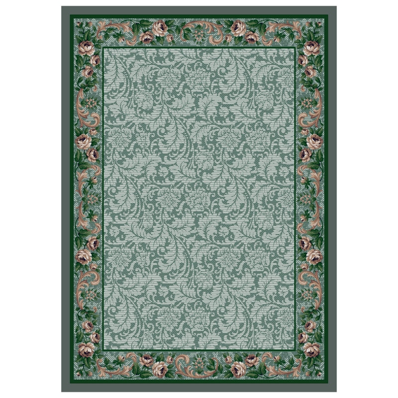 Alminus Innovations Rose Damask Aqua Area Rug, Rectangle 7'8" x 10'9"