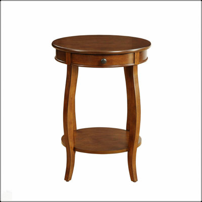 Table d'appoint ronde avec 1 tiroir et rangement ouvert, finition noyer pour une décoration intérieure élégante et fonctionnelle