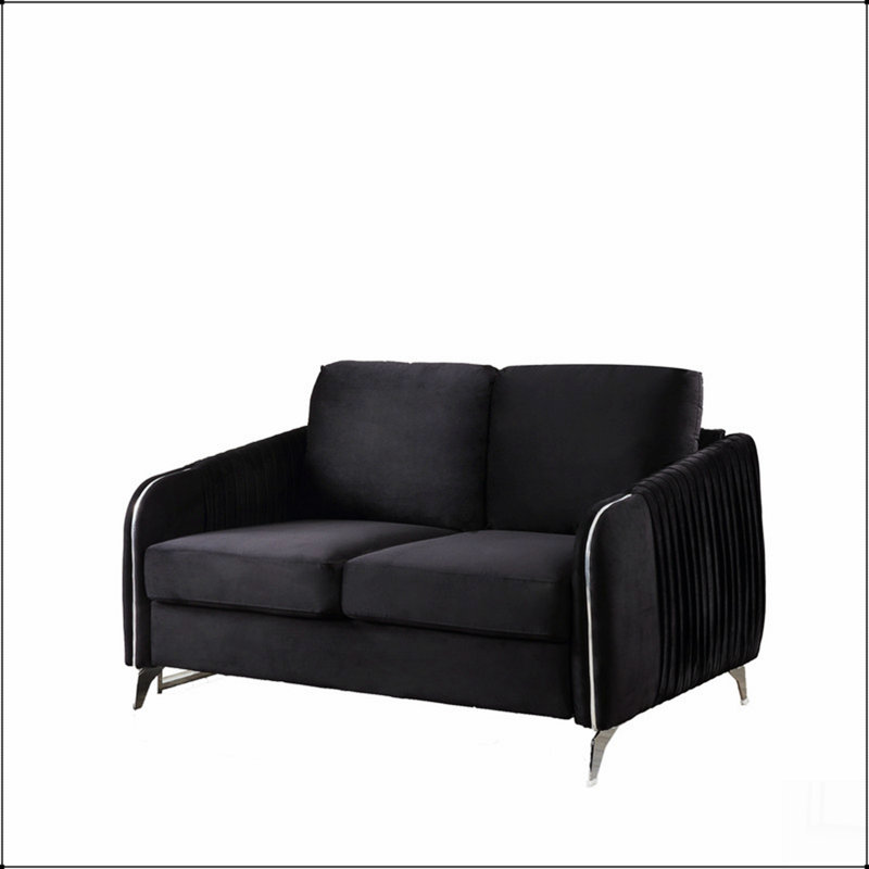 54" Black Velvet Modern Chic Loveseat Couch