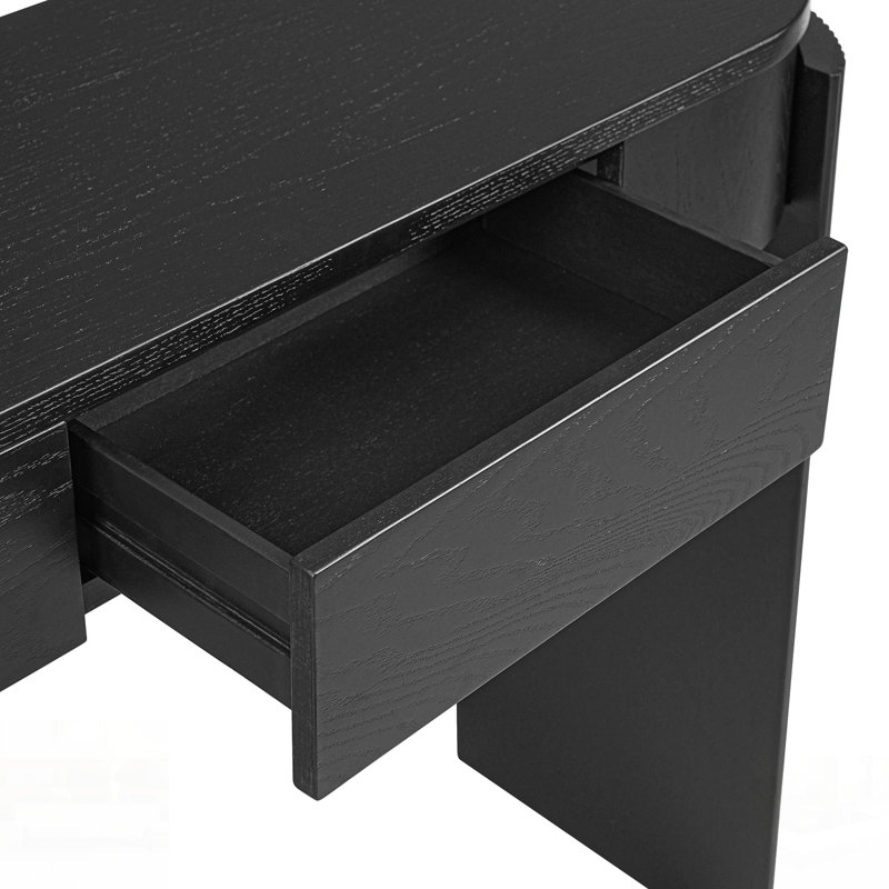 Entryway Table With Wood Grain, Fluted Design, Oval Top, And 2 Drawers For Modern Living And Storage, Black