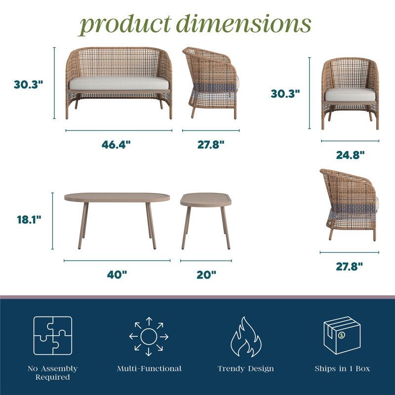 Ava 4-Piece Wicker Conversation Set