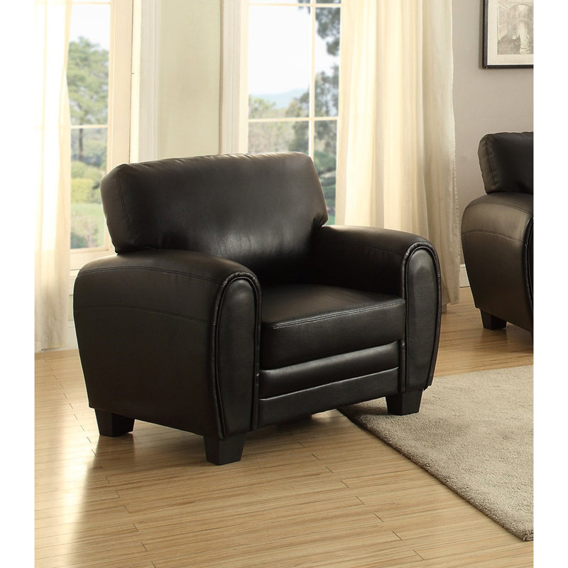 Chaise de salon rétro avec structure en bois massif et en contreplaqué de style similicuir noir