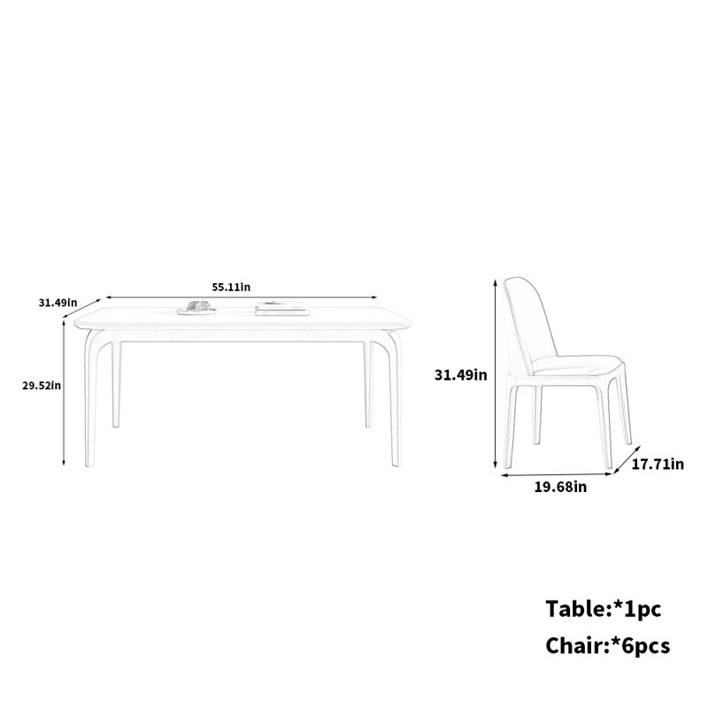 Table de salle à manger et chaises Minimalist, H 29,52 po x L 55,11 po x l 31,49 po