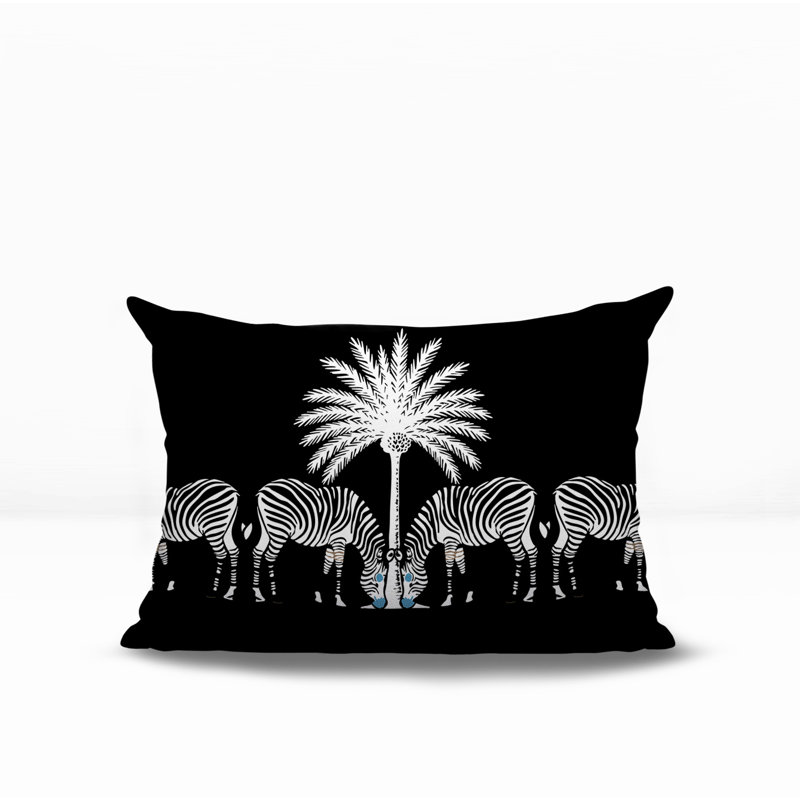 Oreiller rectangulaire réversible intérieur / extérieur Camo Zebra, Noir, H 18 po x l 25 po