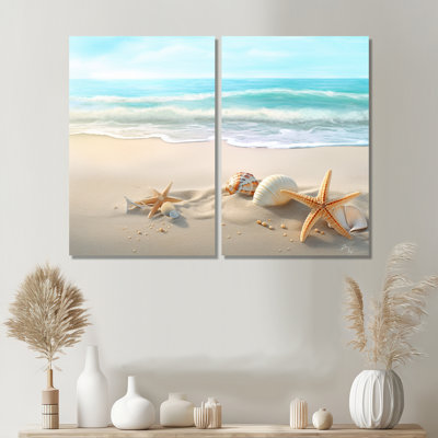 Étoile de mer et coquillages I - décor mural moderne plage 2 panneaux