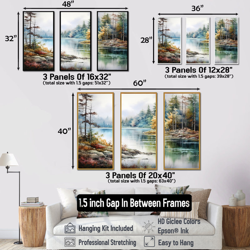 «Lakes Rivers Scandinavian Tranquility - River», ensemble d'art sur toile, Cadre flottant noir, H 40 po x l 60 po x P 1 po