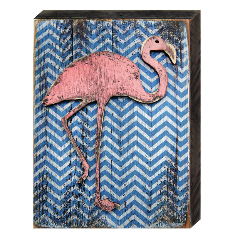 Décoration murale "flamant rose" , art sur carte, H 12 po x l 9 po x P 1,5 po