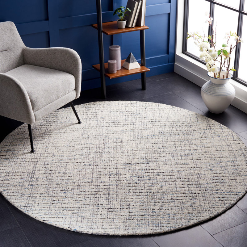 Aprell Handmade Tufted Wool Gray/Light Blue Area Rug, Round 6'