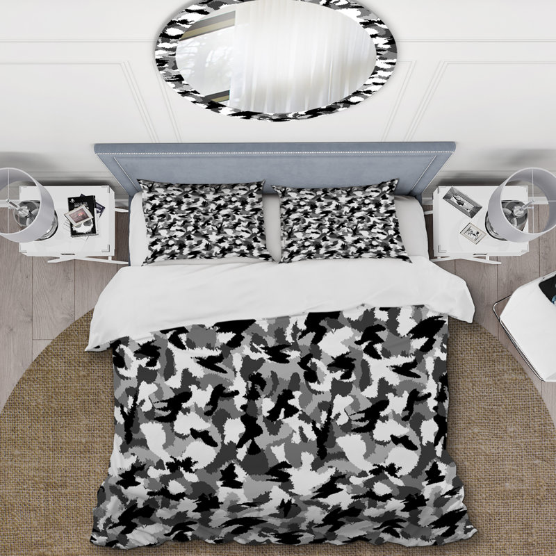 Ensemble de housse de couette en microfibre gris / blanc 3 pièces