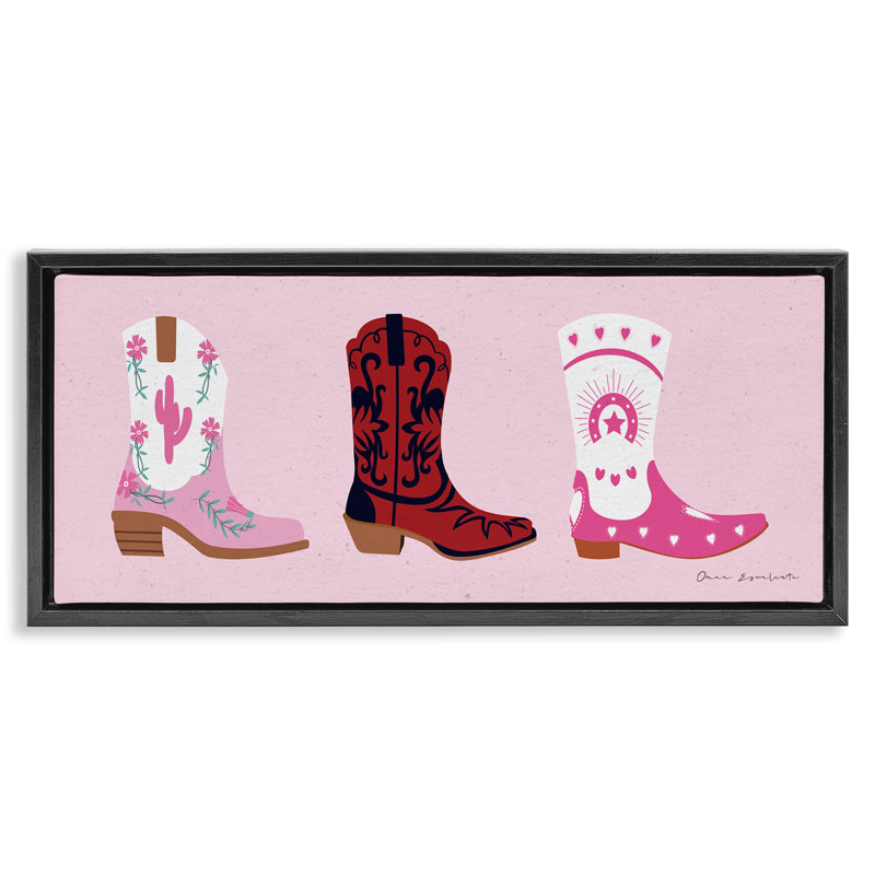 Diverses bottes de cow-boy, H 11 po x l 25 po, Cadre flottant noir de jais