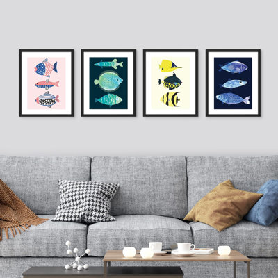 " Colorful Kid's Nursery Bedroom Tropical Ocean Fish " 4 - Pieces
