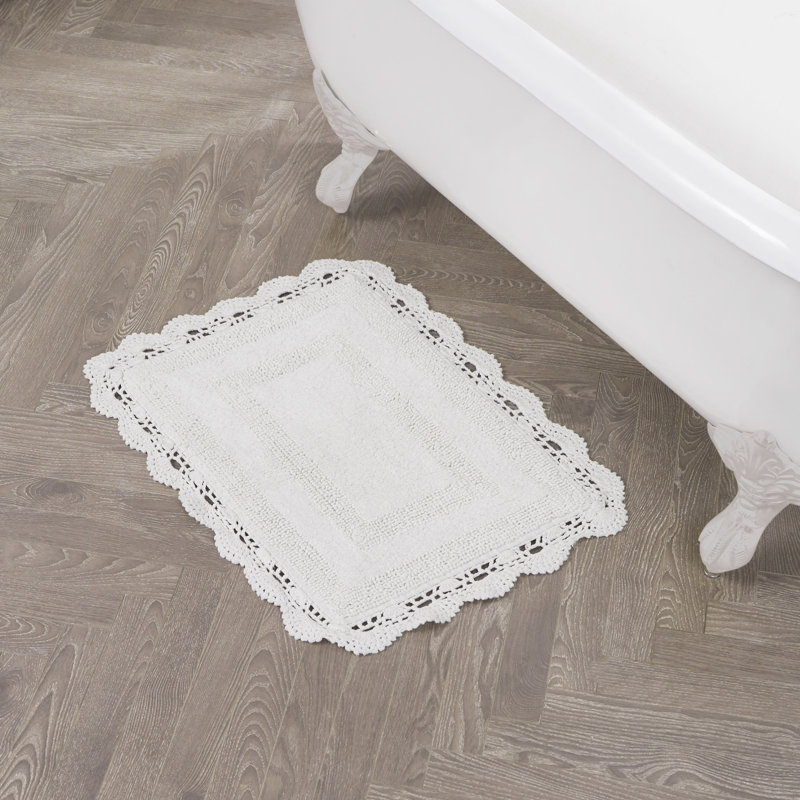 Laura Ashley White Cotton Crochet Bath Rug 17x24 Inches