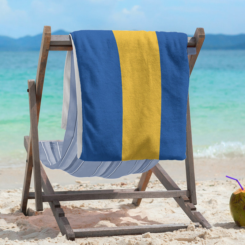Lightweight Beach Towel, Royal Blue/Gold/Royal Blue, Poly/Cotton