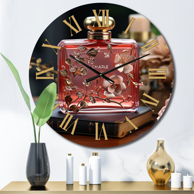 Horloge murale rétro en forme de bouteille de parfum avec fleurs III