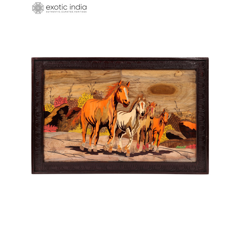 Panneau mural équestre en bois sculpté à la main à quatre chevaux 3D, panneau équestre de 19 pouces pour décoration rustique