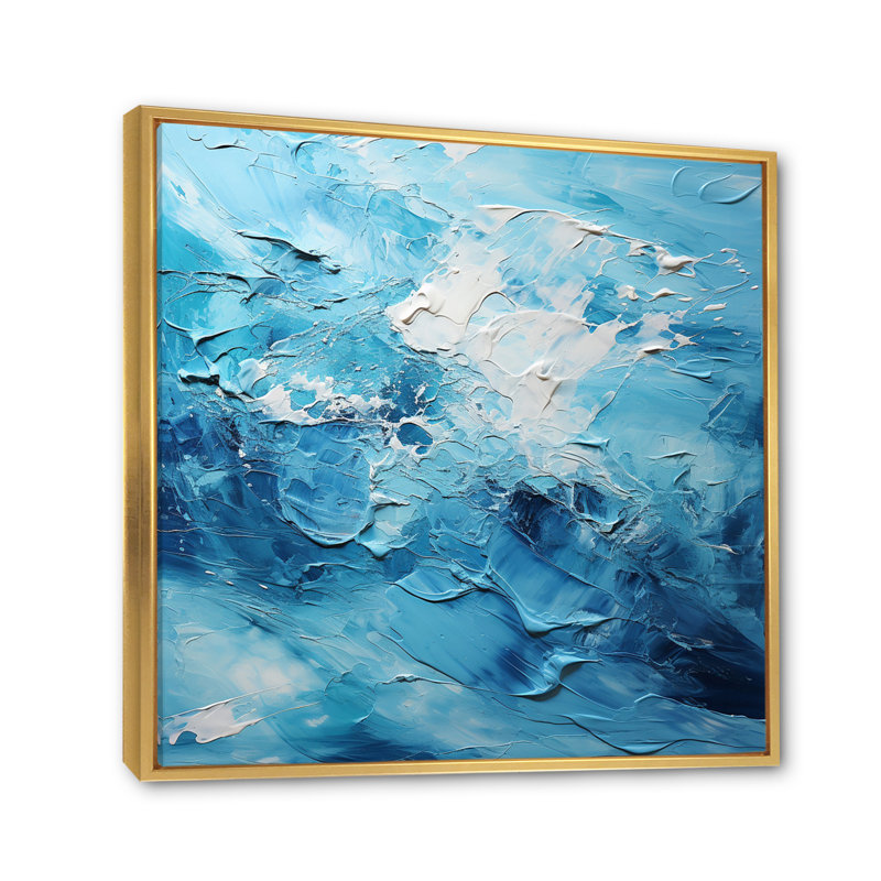 Cerulean Seascape II - Abstract Landscape Canvas Wall Art, Cadre flottant doré, H 24 po x l 24 po x P 1 po