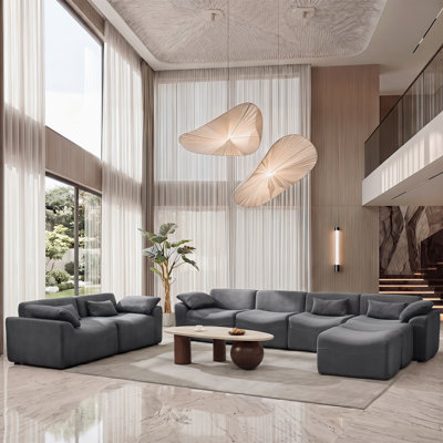 Segal 8 Piece Cloud Soft Chenille Upholstered Modular Compression Sectional Sofa Set