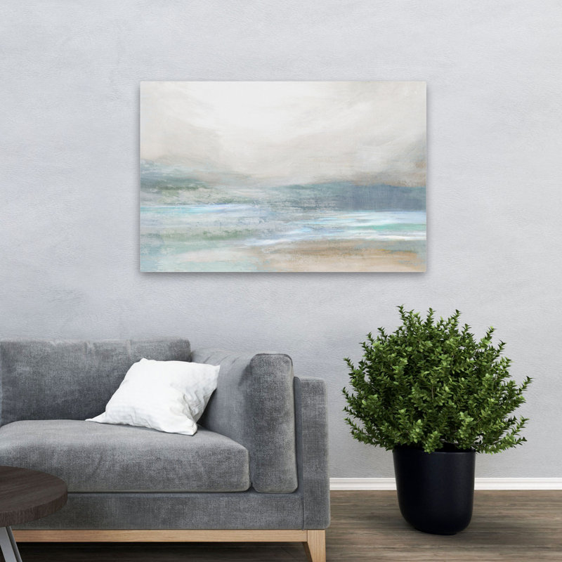 Douce brume côtière et vagues douces - peinture à l'huile abstraite paysage marin, H 32 po x l 48 po