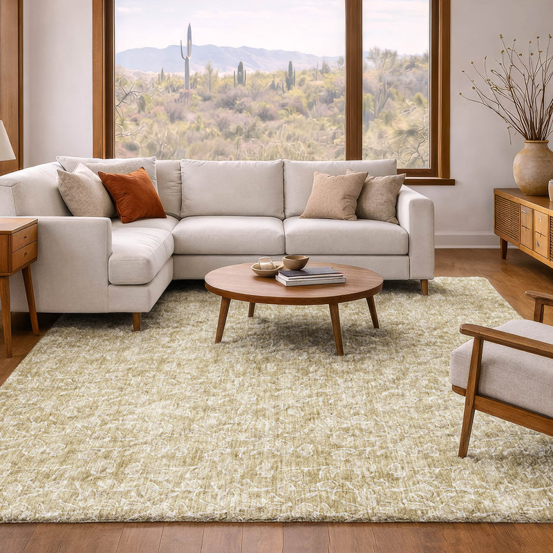 Tapis floral à poil long de qualité supérieure lavable à la machine ADS691, Beige, 8 pi x 10 pi