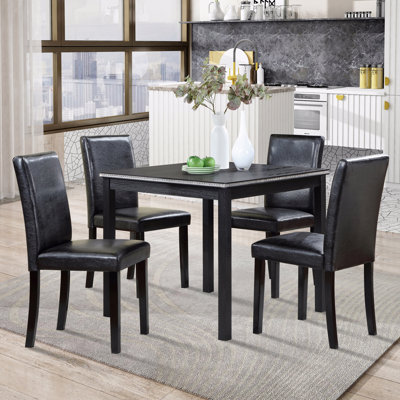 5-Piece Wooden Dining Set: Square Table & 4 Upholstered Chairs, Crystal Decoration