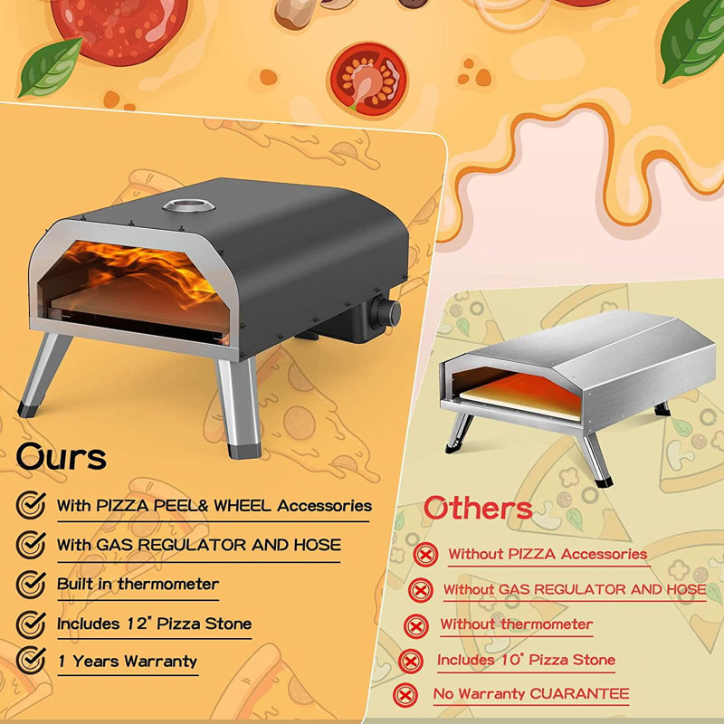 Automatic Timer Portable 12 In. Wood Burning Outdoor Pizza Oven In Black With Built-in Thermometer And Carry Bag