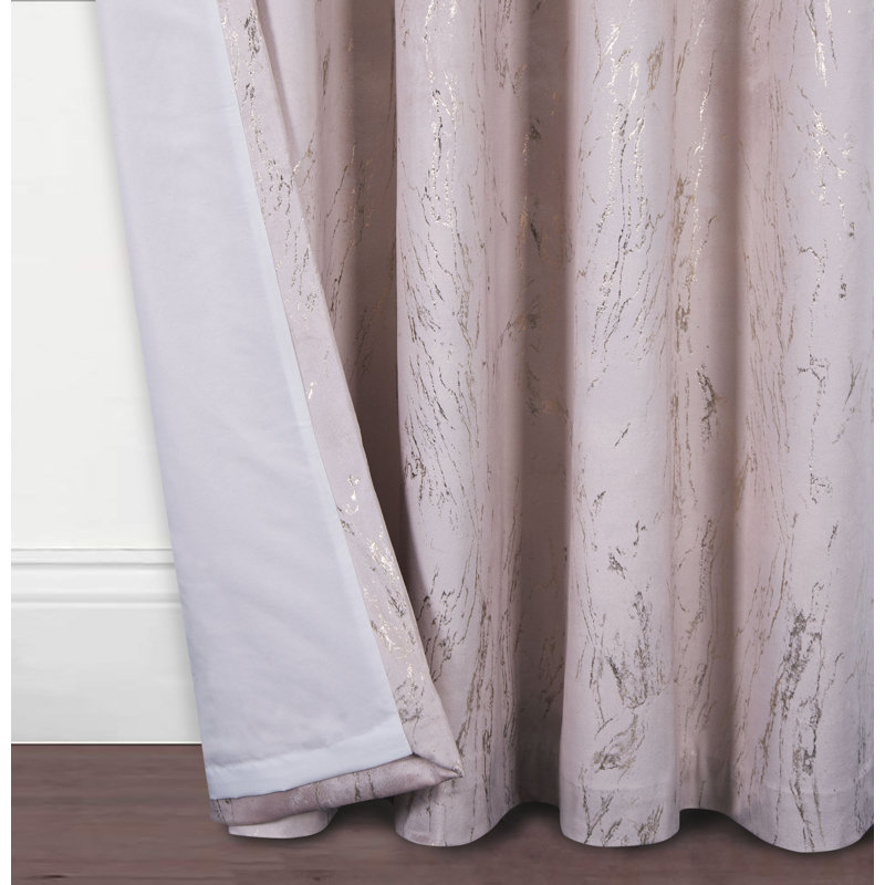 Marble Splash Room Darkening Curtain Panel Pair, Blush, Width 117 x Drop 137cm