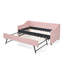 Lit de jour simple rembourré avec lit gigogne, dossier capitonné, canapé-lit convertible avec rangement latéral, rose-1365854979