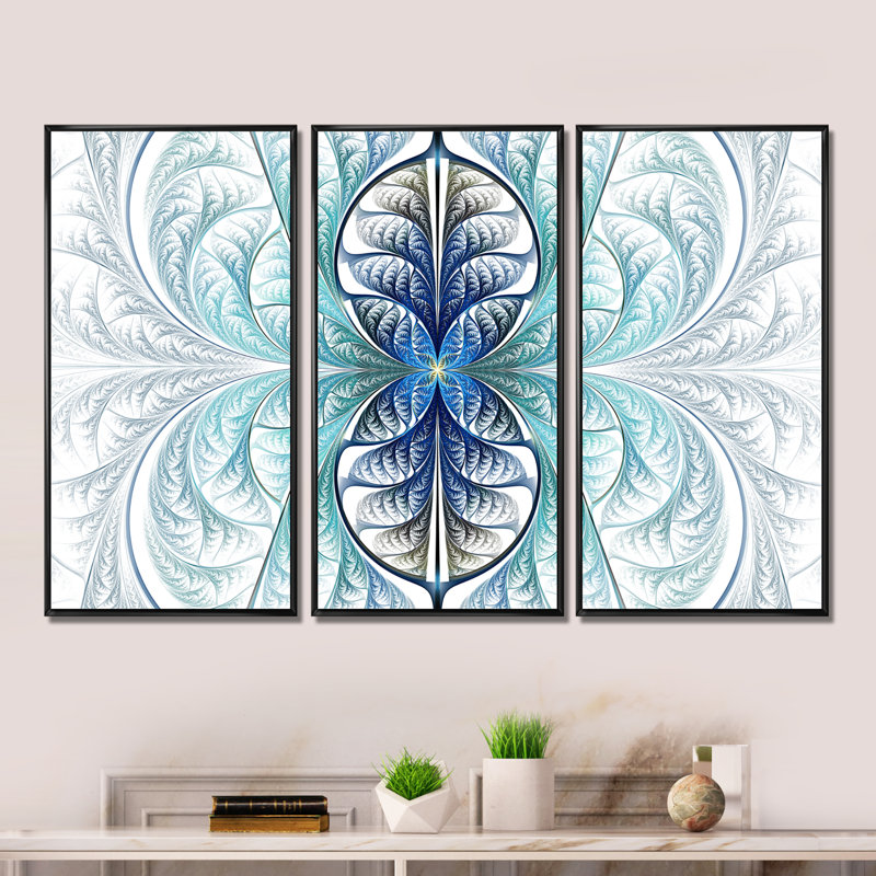 Texture de vitrail bleu clair - ensemble de 3 toiles abstraites encadrées, Noir, H 28 po x l 36 po x P 1 po