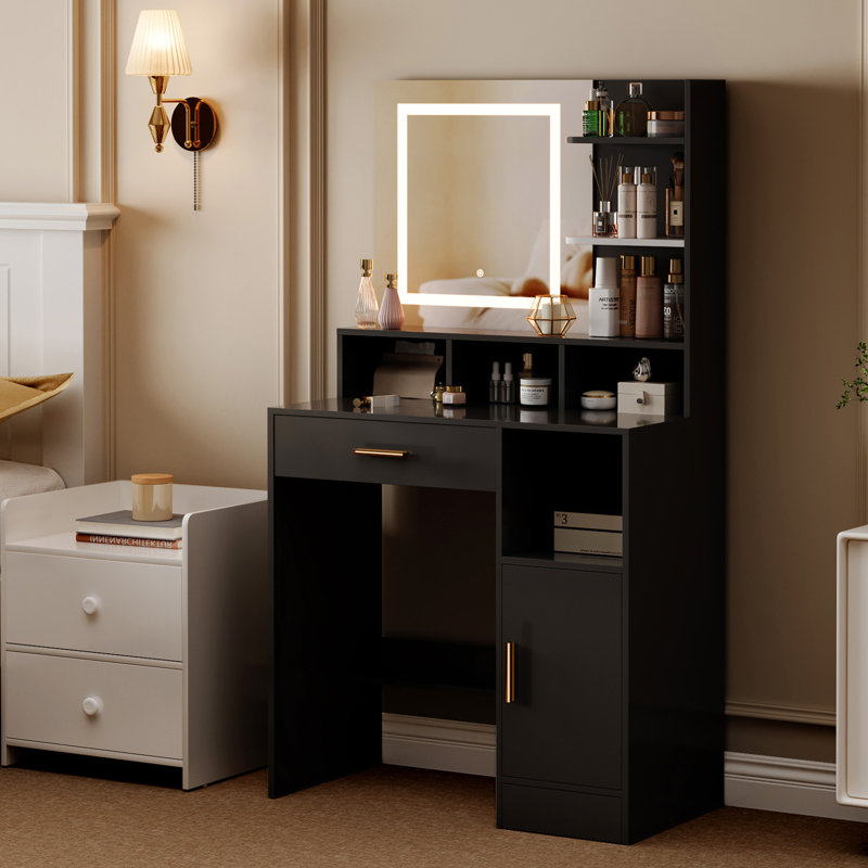 Dressing Table with Mirror, Black