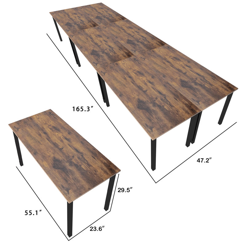 165.3'' Wide Stylish Rectangular Conference Table And Chairs Office Set, Brown
