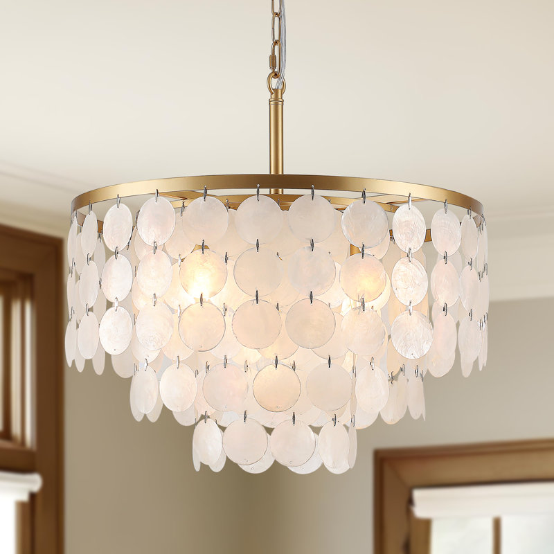 Lustre moderne à 5 niveaux à intensité variable en forme de coquillage Capiz, Doré, H 12,6 po x l 17,72 po x P 17,72 po, 5
