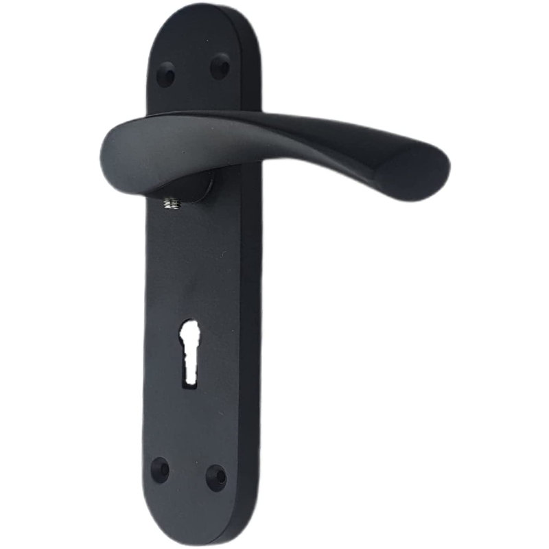  Astrid Design Door Handles Lever Lock on Backplate in Matt Black Finish with 3 Lever Lock & 1 Pair of Ball Bearing Hinges - 182mm x 45mm